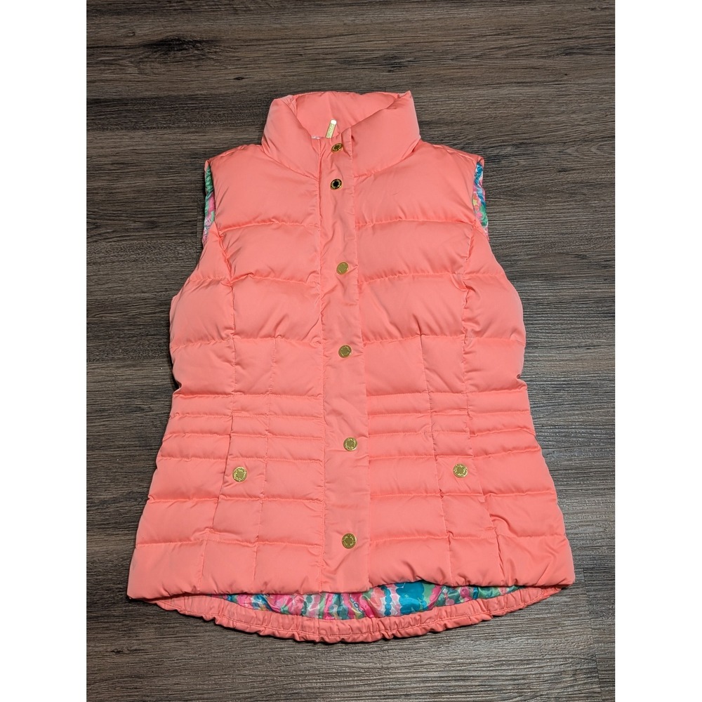 Lilly Pulitzer Isabelle Vest XS Coral Pink Quilted Down Puffer Vest
